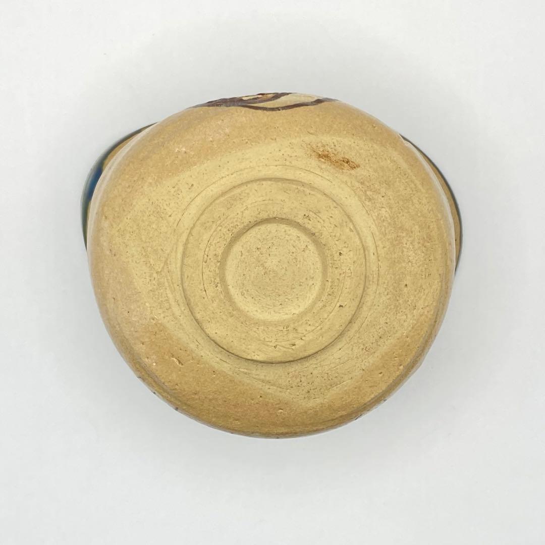 井口海仙宗匠書付 茶碗 赤織部 巴紋　三右衛門合作　共箱入　茶道具　茶盌