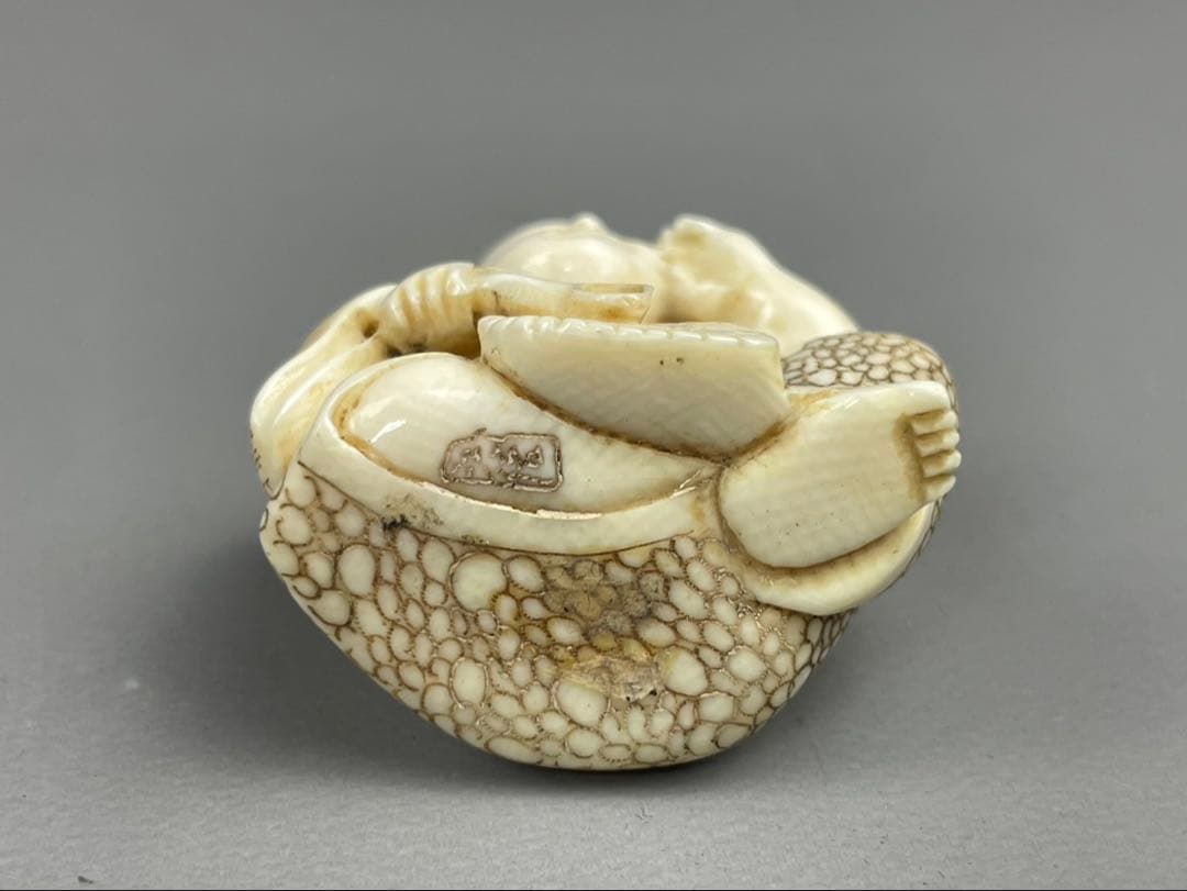 極上細密細工 天然白材 唐子 人物 根付 時代 東洋彫刻 アンティーク