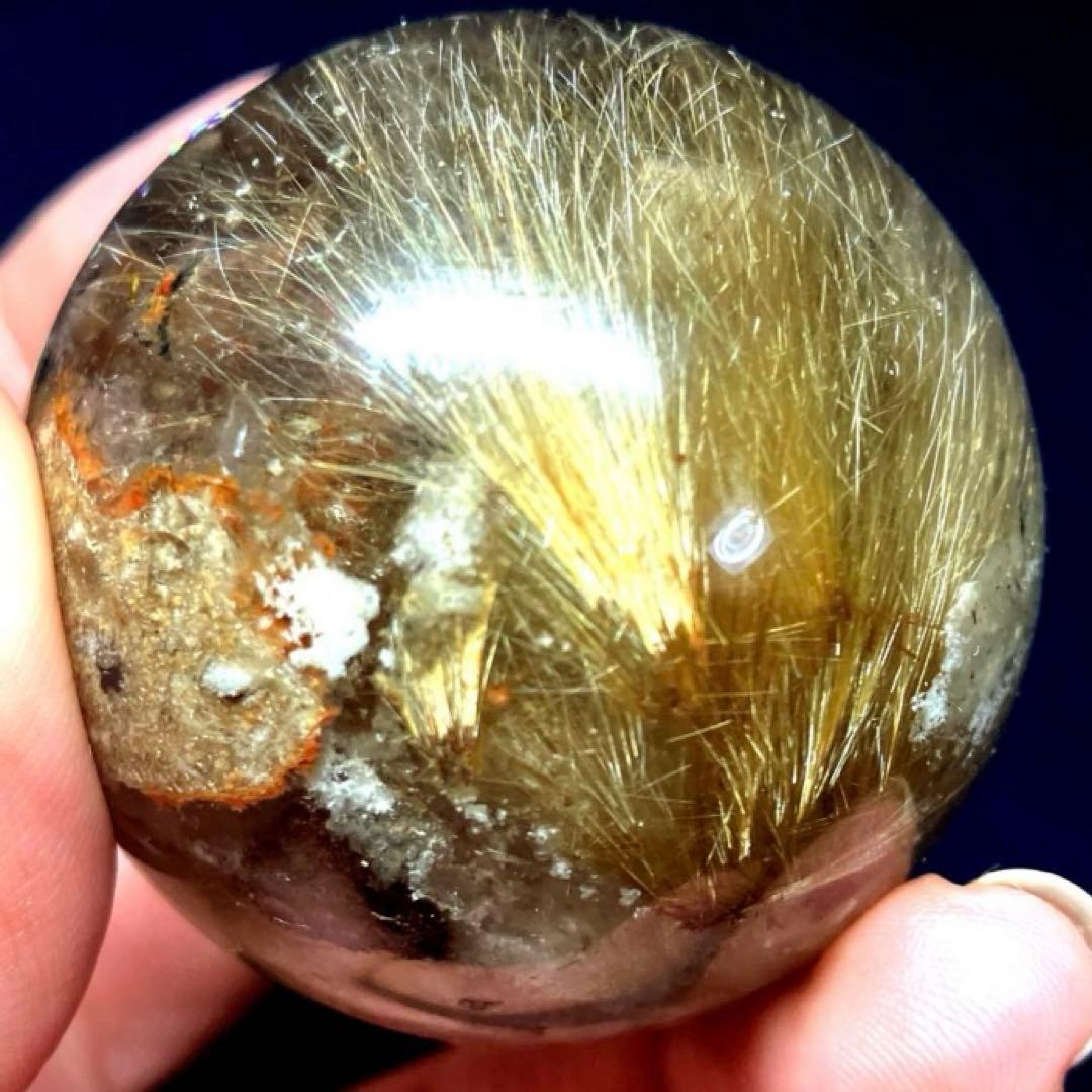 46mm ゴールドルチルクォーツ　丸玉　スフィア　金針水晶