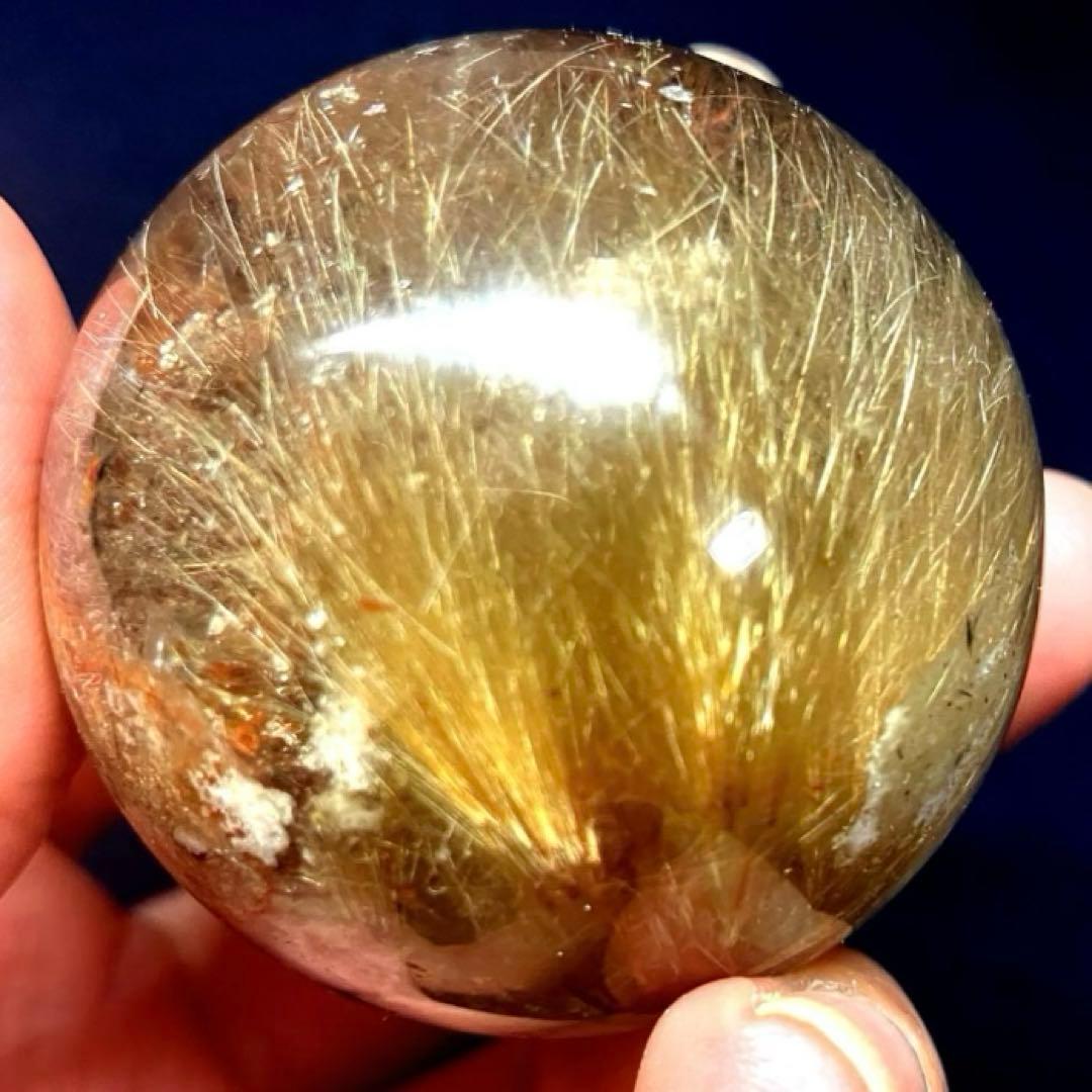 46mm ゴールドルチルクォーツ　丸玉　スフィア　金針水晶