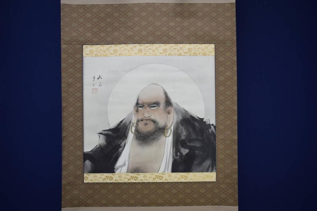 真作/長谷川武岳/達磨図/桐観箱付/布袋屋掛軸HF-55