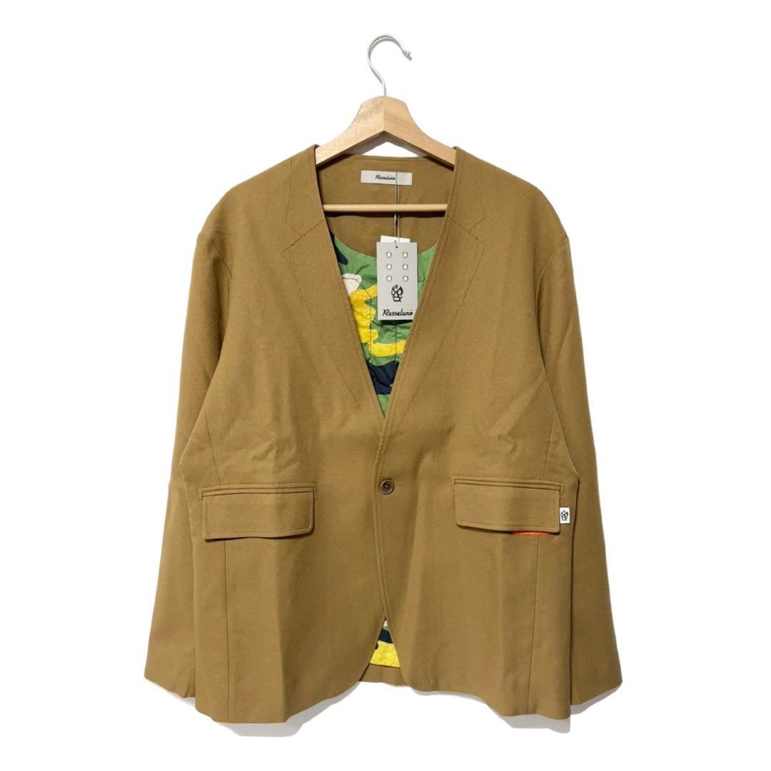 新品 ラッセルノ ゴルフ ノーカラー テーラード ジャケット キャメル L 5