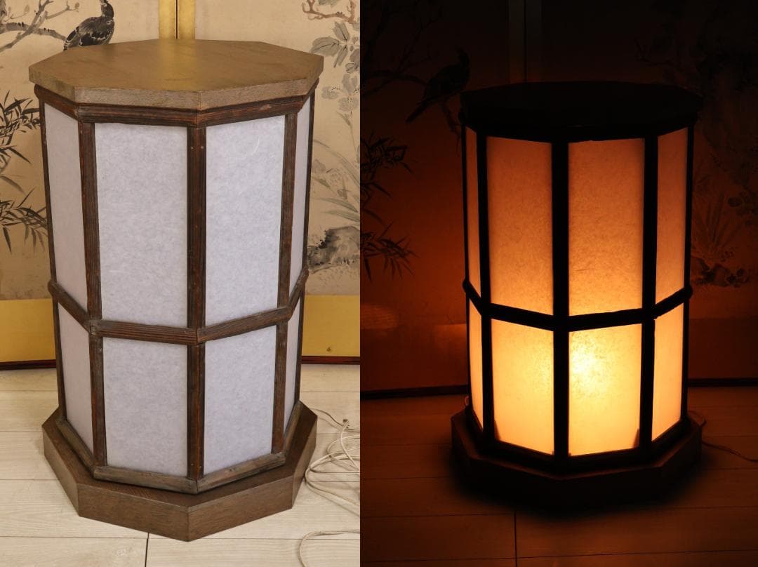 BK269　昭和レトロ　木製　八角　行燈　ライト　行灯　照明