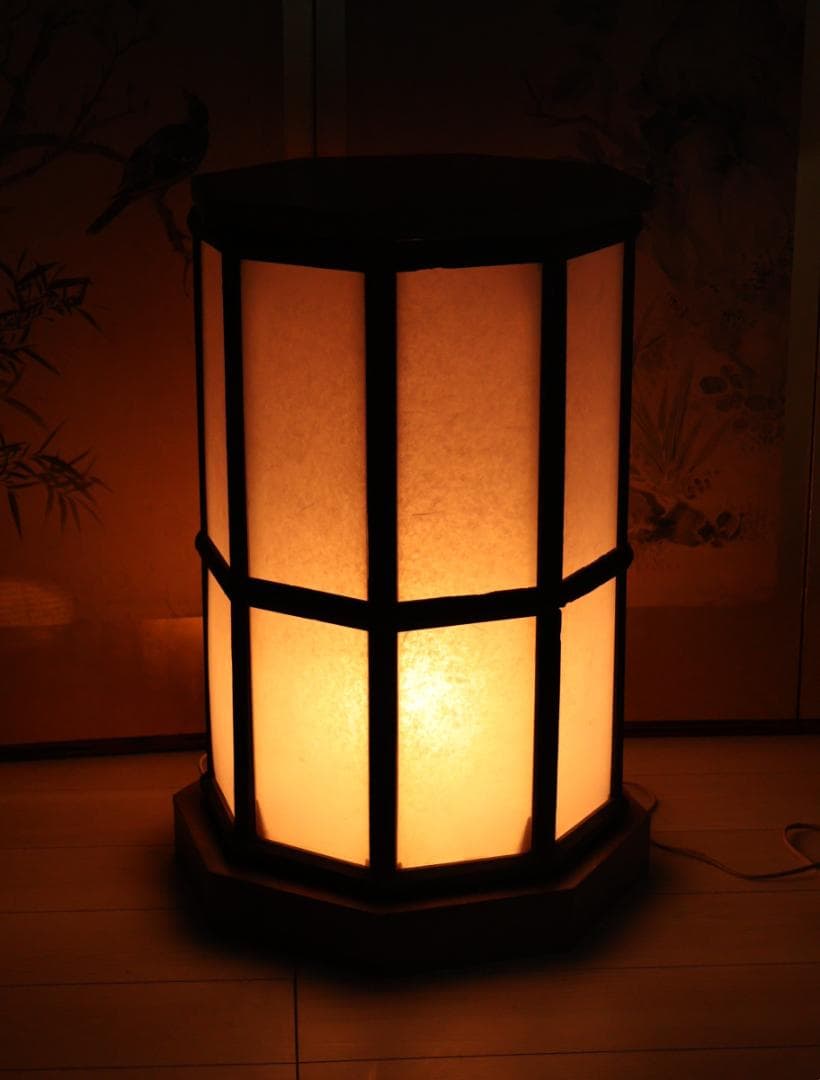 BK269　昭和レトロ　木製　八角　行燈　ライト　行灯　照明