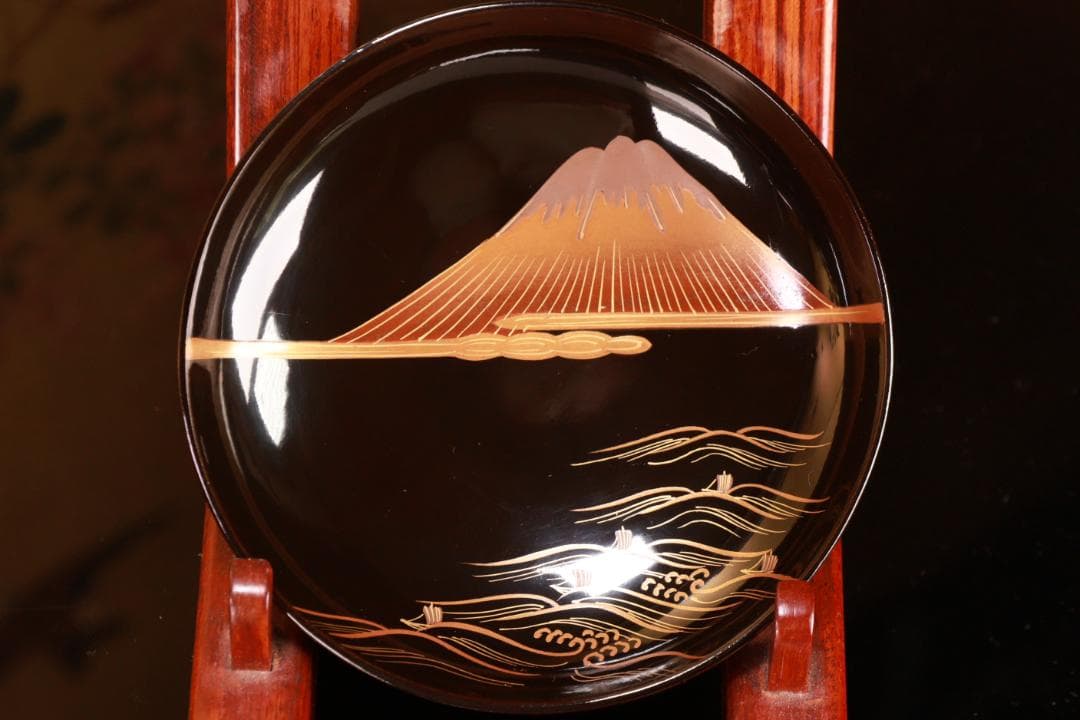 BJ022　時代輪島　雲上富士図金蒔絵　吸物椀　二客　木製　茶道具　懐石　菓子