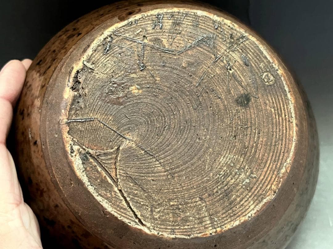 茶碗■名品！古い鉄釉建水【江戸期】糸切高台 茶釉 時代物 お茶道具 骨董品■