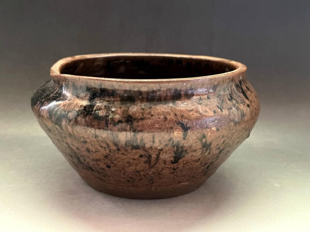 茶碗■名品！古い鉄釉建水【江戸期】糸切高台 茶釉 時代物 お茶道具 骨董品■