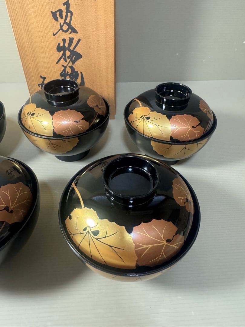2547 会津塗り お吸い物椀　5客　未使用