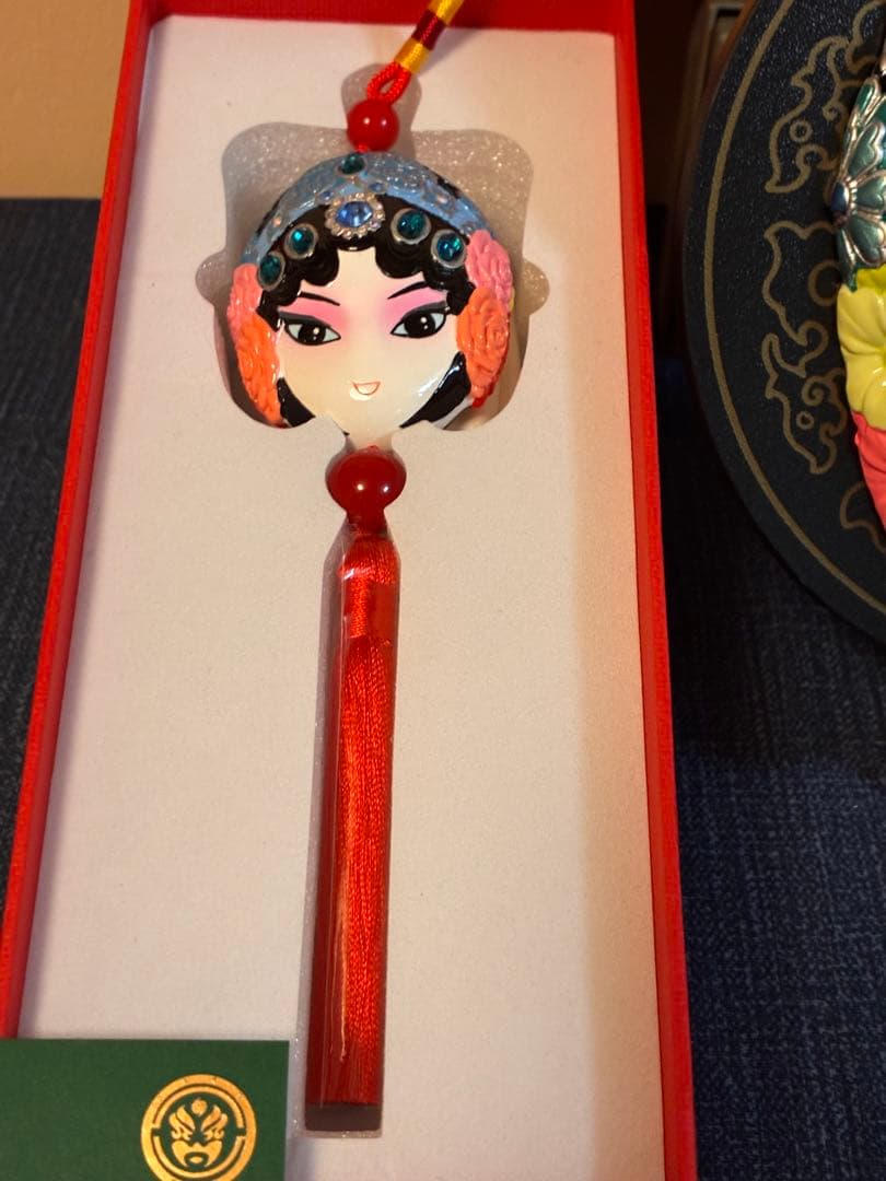 【希少】中国無形文化遺産 黎侯彩塑 京劇 泥人形 置き物＆ストラップ セット