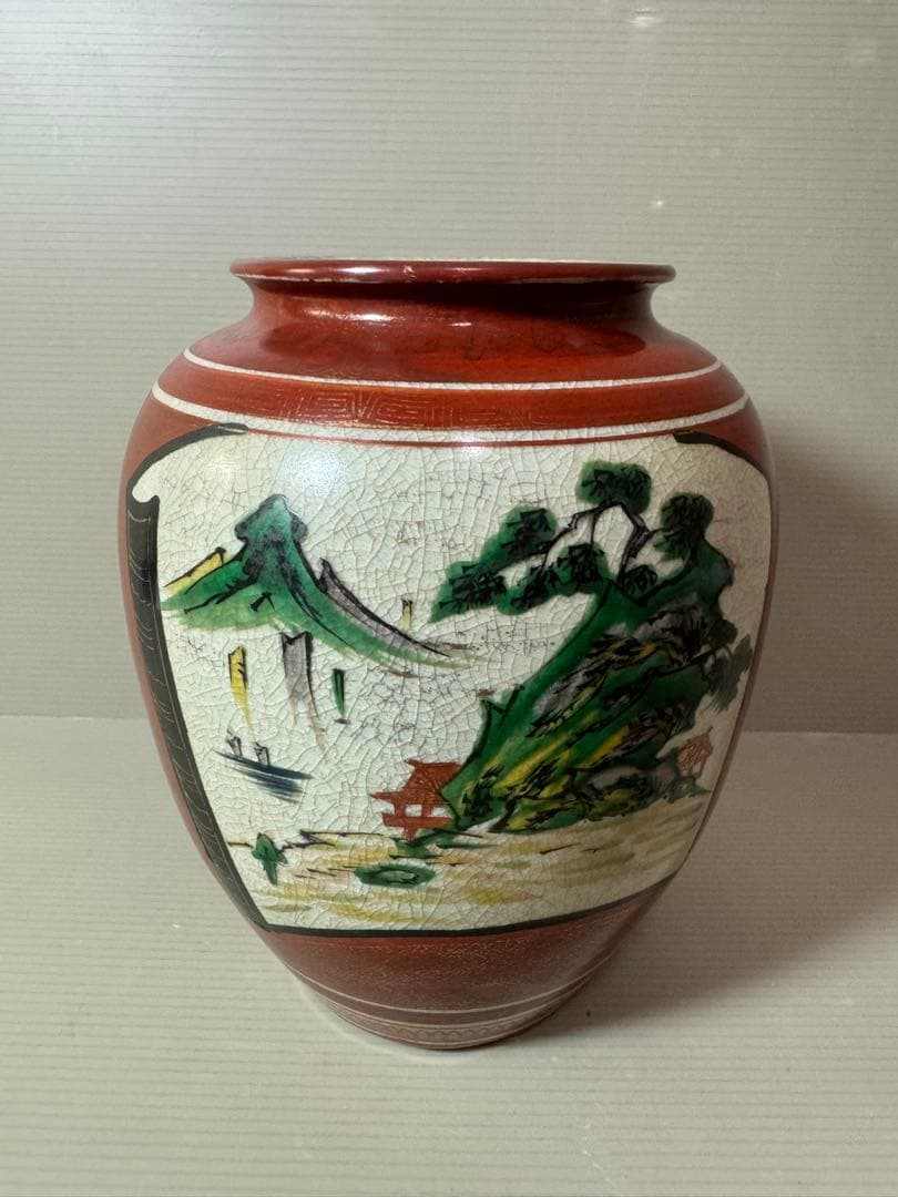 2858 九谷焼　山水人物文　花瓶