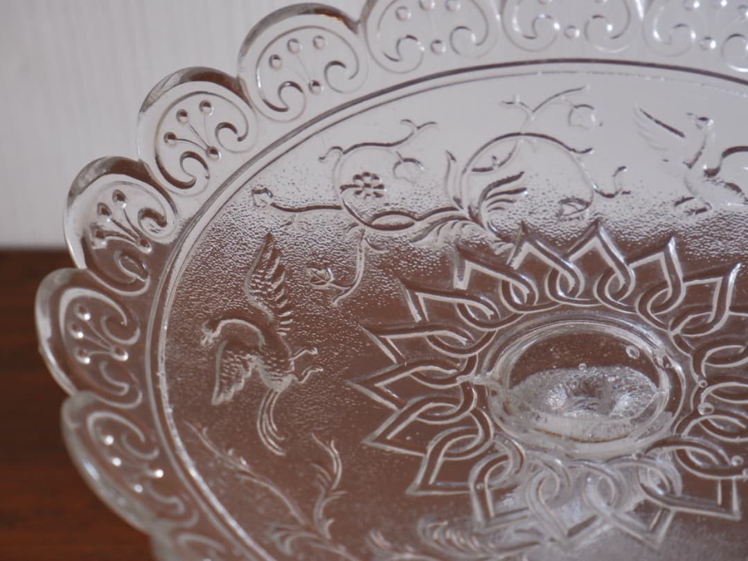 フランス　19世紀　ヴィクトリアンガラス　菓子器　高足皿　アンティークQ2206