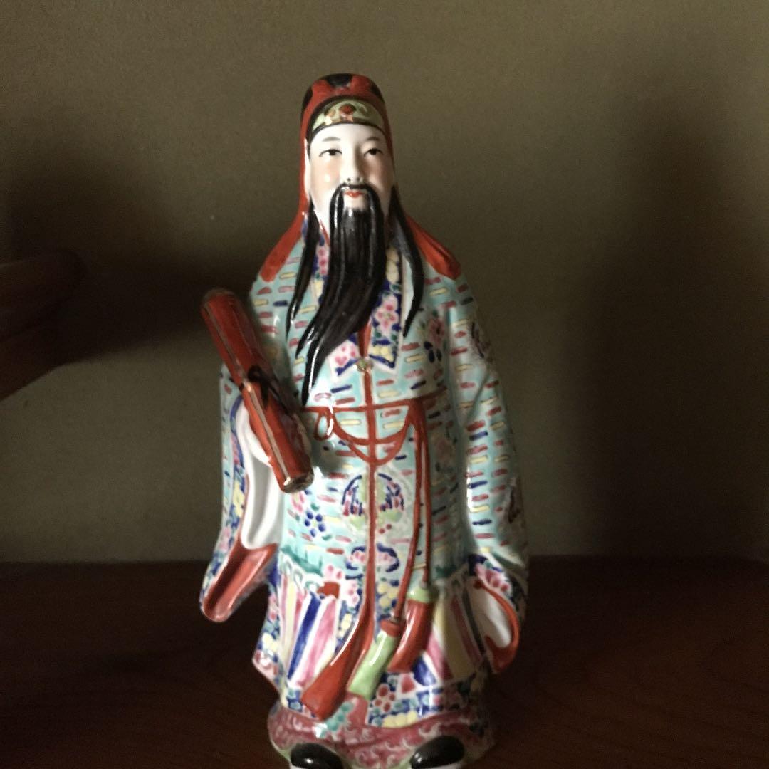 縁起物　福禄寿　彫刻人形　中国古美術　三開仏、幸福・財産・長寿を祈る仏様