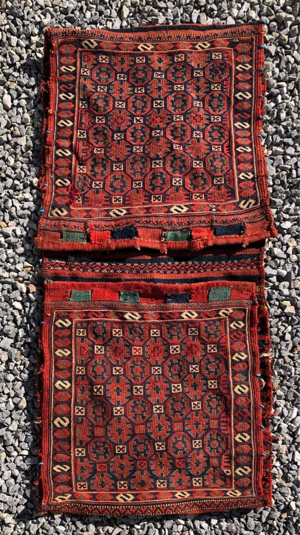 アンティーク クルド系 スマック織 鞍掛袋を開いたランナー 手織りトライバルラグ