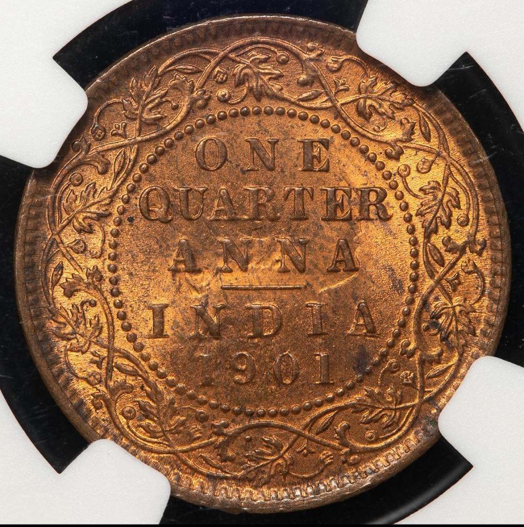 NGC-MS63RB イギリス領インド 1/4Anna 1901 ヴィクトリア