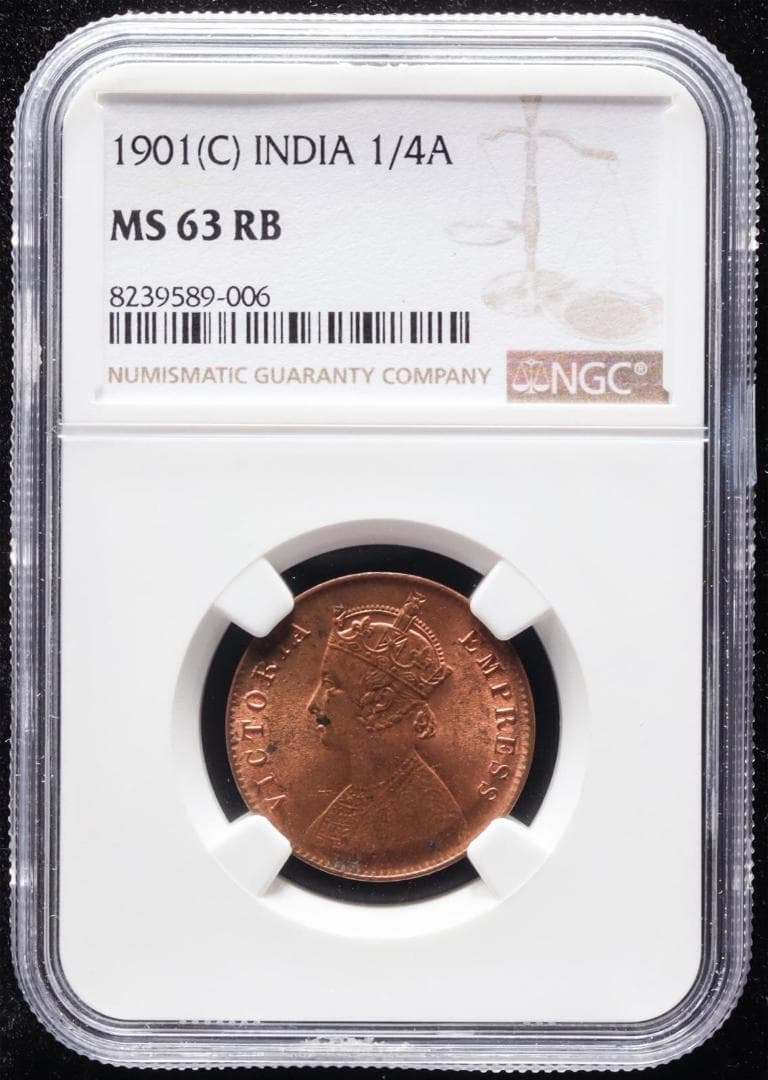NGC-MS63RB イギリス領インド 1/4Anna 1901 ヴィクトリア