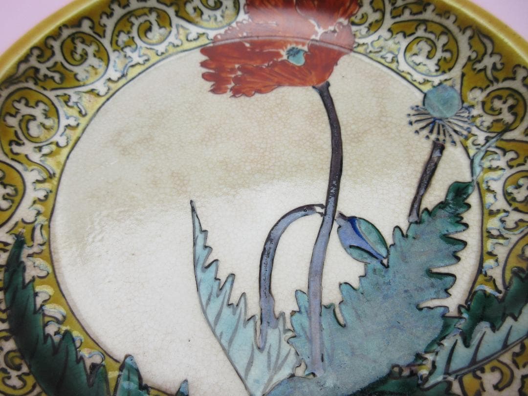 九谷 若杉窯 白抜き唐草 花紋 色絵 小皿 5枚 70916