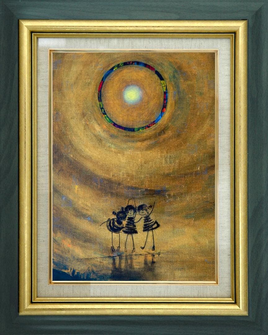 油絵 菅家令子 絵 絵画インテリア額付(黒) F4-081014 可愛い子供たち