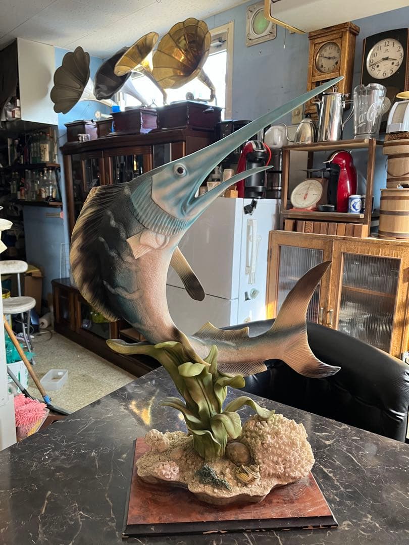 カジキマグロ置き物、イタリア大理石、人工大理石、カジキマグロ飾り、63センチ、