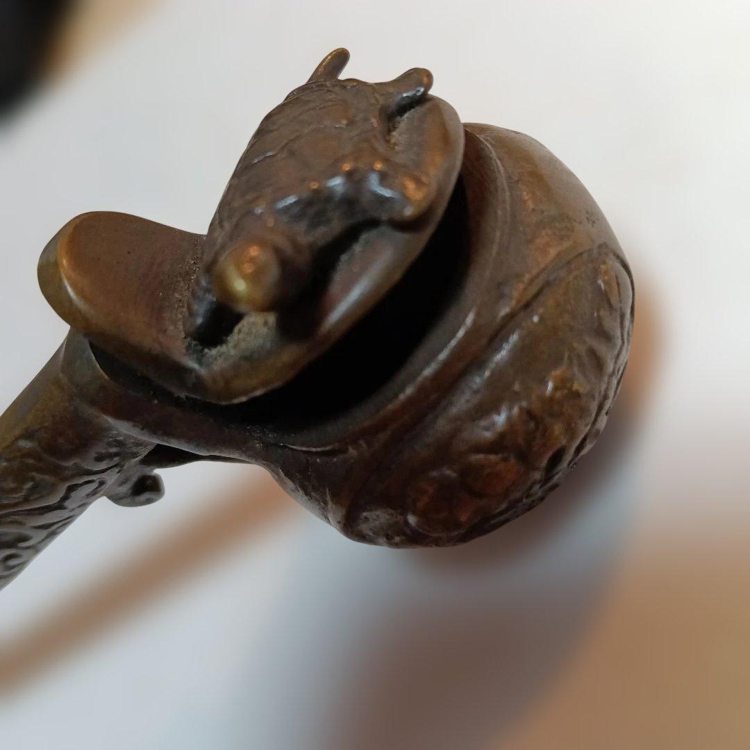 212.金属製 オブジェ 動物彫刻.江戸時代の携帯墨壺筆入れ、極小品、画モチーフ