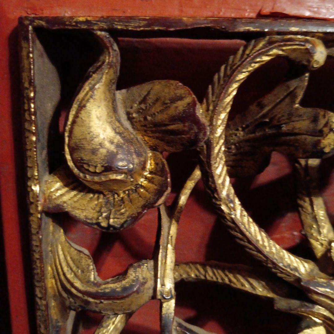 木彫工芸品 花鳥図 透かし彫り 金塗り　オブジェ　アンティーク