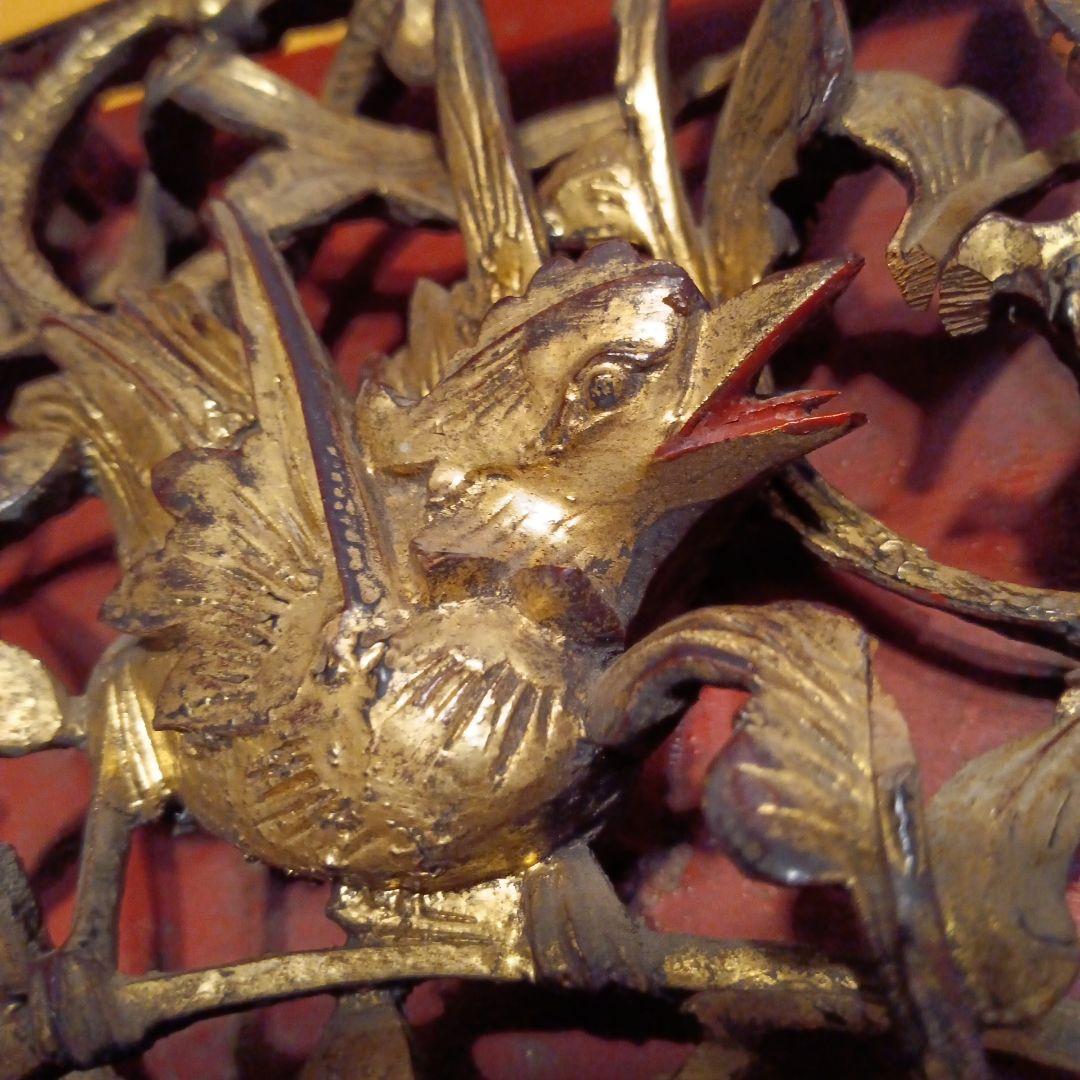 木彫工芸品 花鳥図 透かし彫り 金塗り　オブジェ　アンティーク