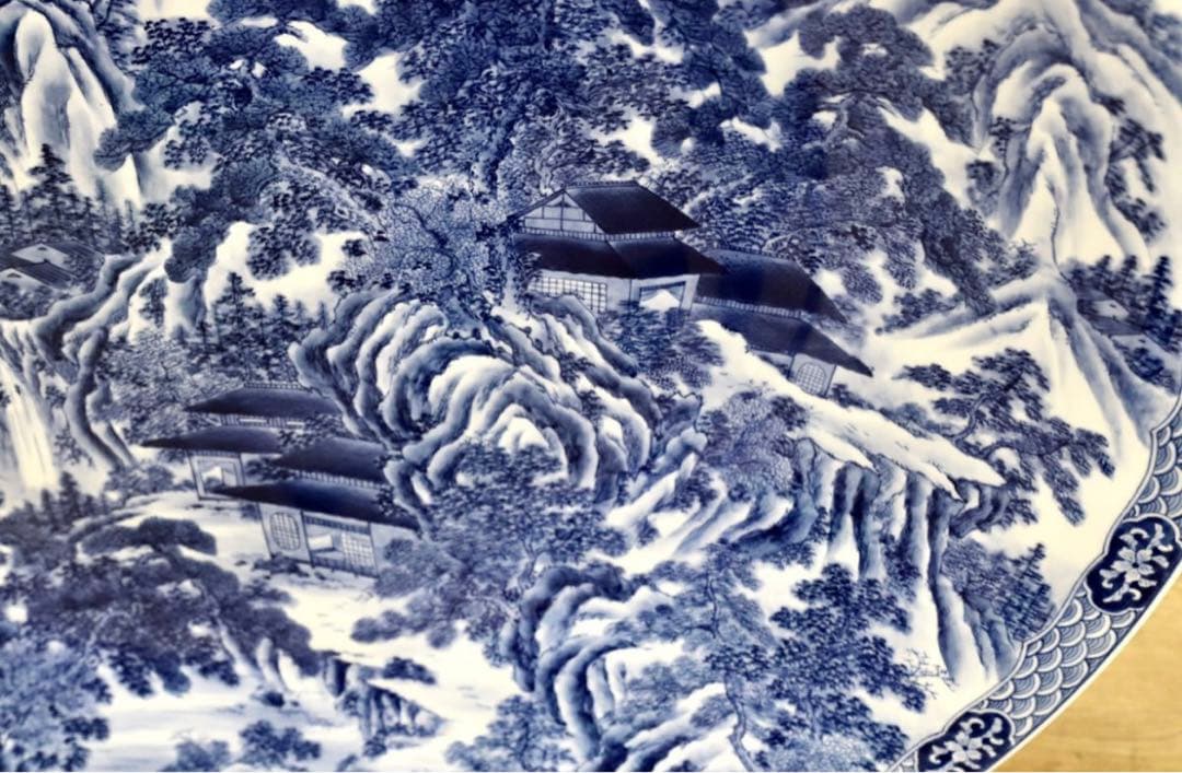 GMGH69○有田焼 神右衛門 最高級 大皿 飾皿 伝統工芸品 山水絵 大作