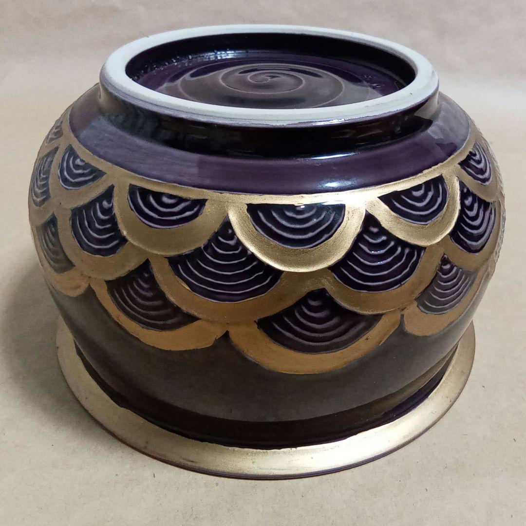 紫交趾　建水　蓋置　青海波文