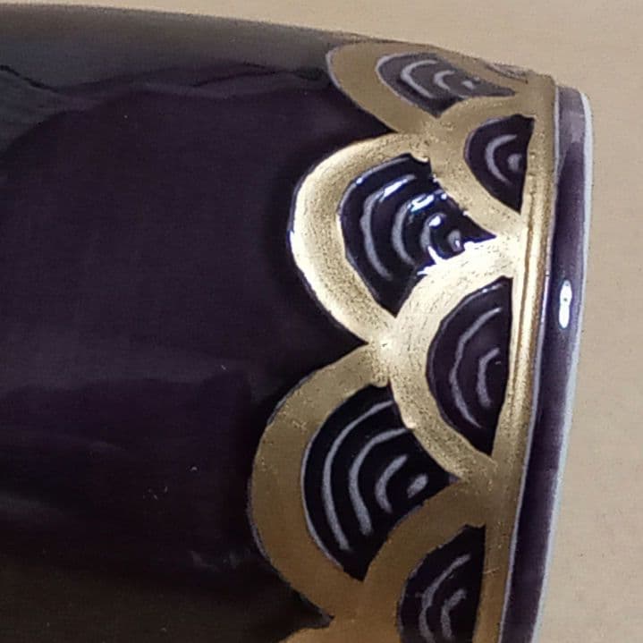 紫交趾　建水　蓋置　青海波文