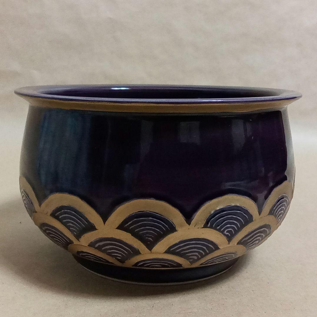 紫交趾　建水　蓋置　青海波文