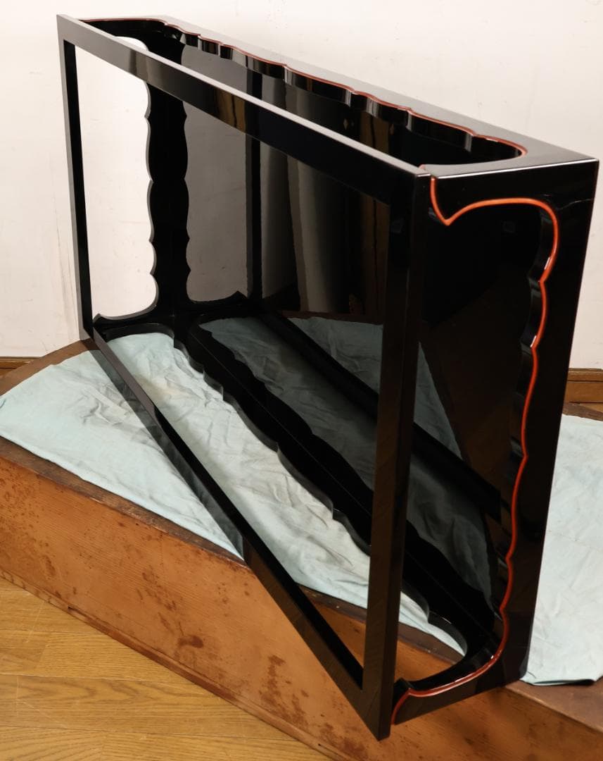 時代漆器　特大　京都高級漆器　美濃屋 監製　厚物式 平卓　黒塗　床飾　漆芸品