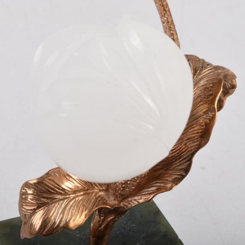 中国　松源工芸　玉石白玉彫刻　花　置物　証書・ケース・箱付　C　9108