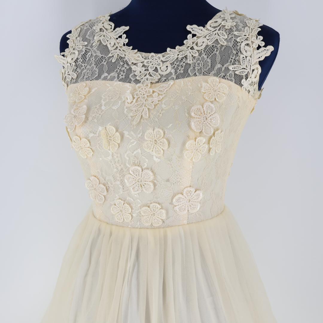 【美品 社交ダンス衣装】アイボリー ワンピースドレス レース フリル