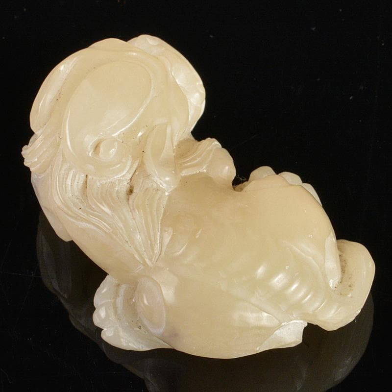 中国　玉石白玉彫刻　獅子　紙鎮　置物　C　R5388