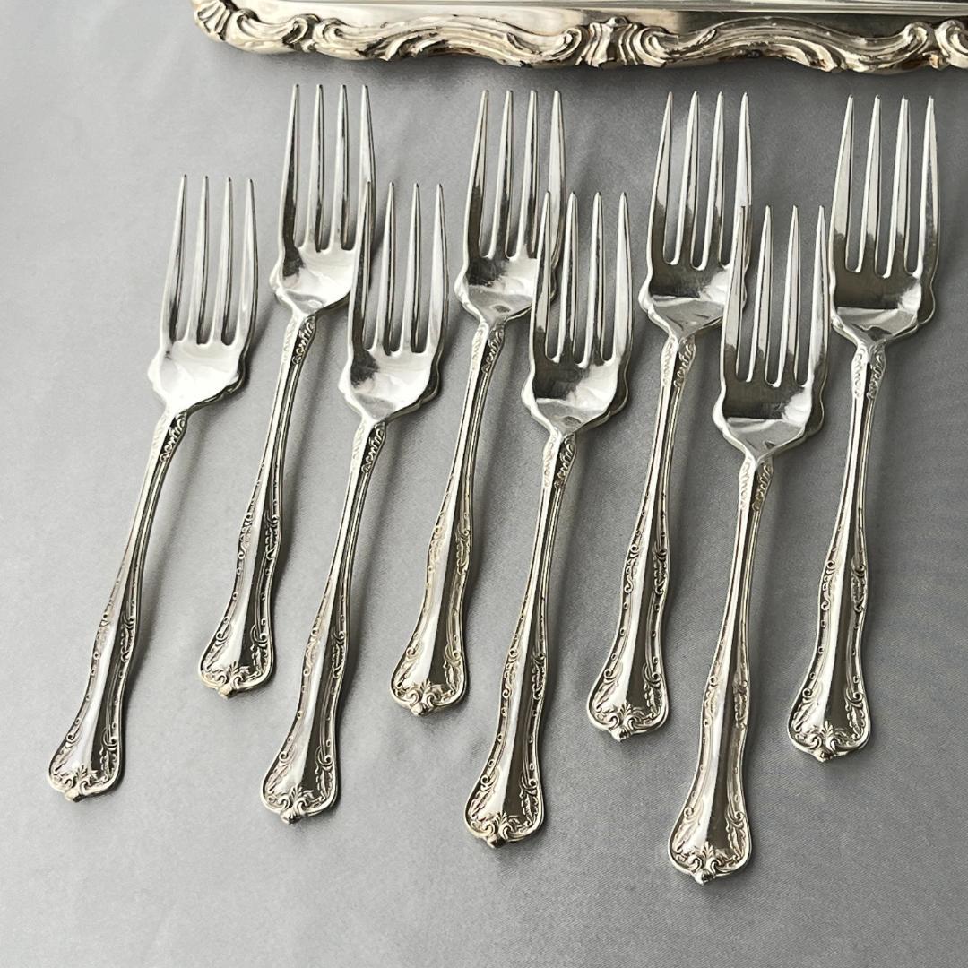 【National Silver】 クイーンエリザベス サラダフォーク 8本