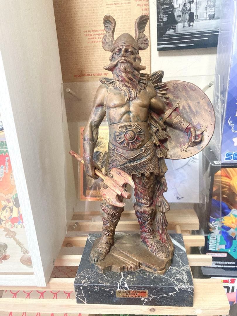 ITALY アンティーク 大理石台座 バイキングの戦士 ブロンズ銅像 No211