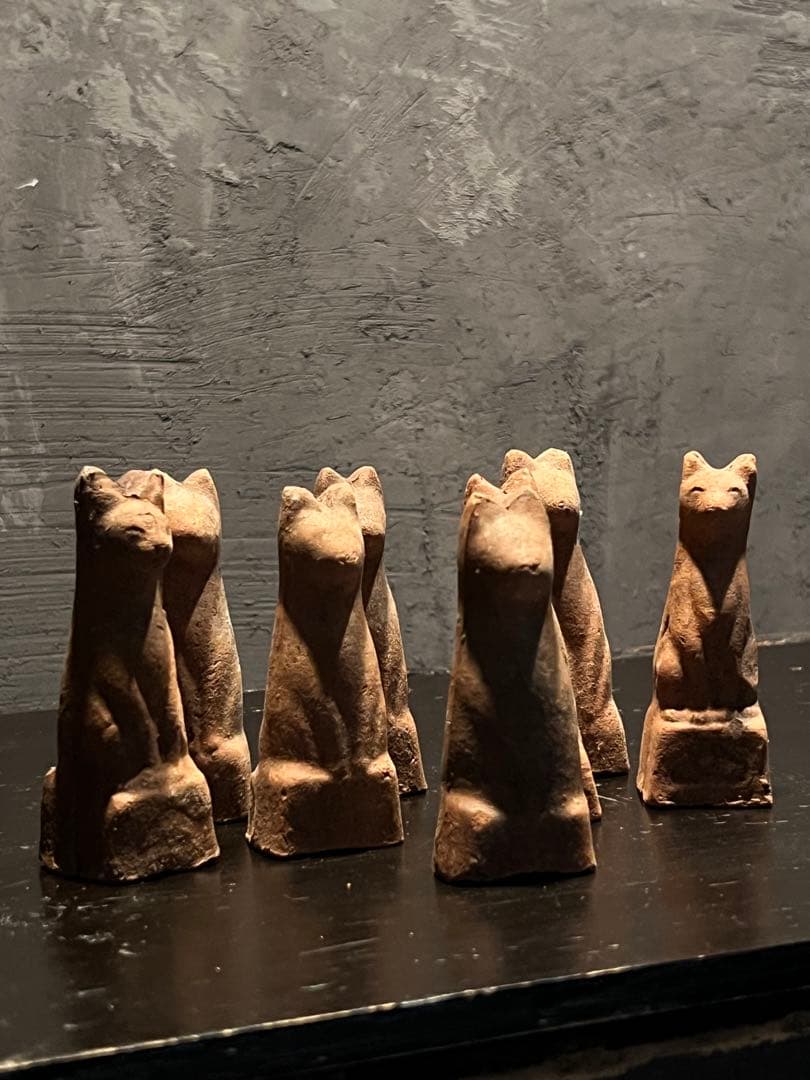 今戸焼　鉄砲狐 8体セット②／ キツネ 焼物オブジェ 宗教美術 folkart