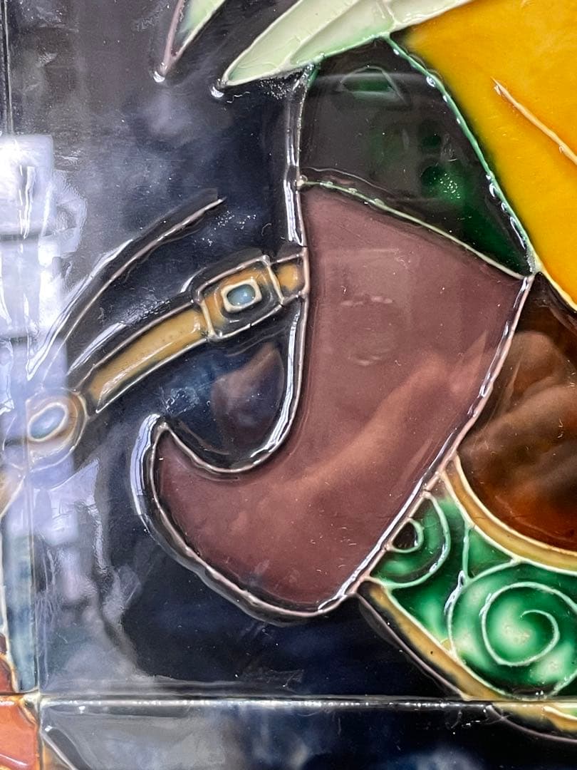 値下げ/エネルギーの高い　陶板画　中国騎馬武者　62 × 72厚さ4センチ