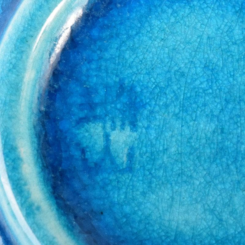 茶道具　萬古焼　加賀瑞山造　トルコ釉　荒磯魚文香合　共箱　V　7150