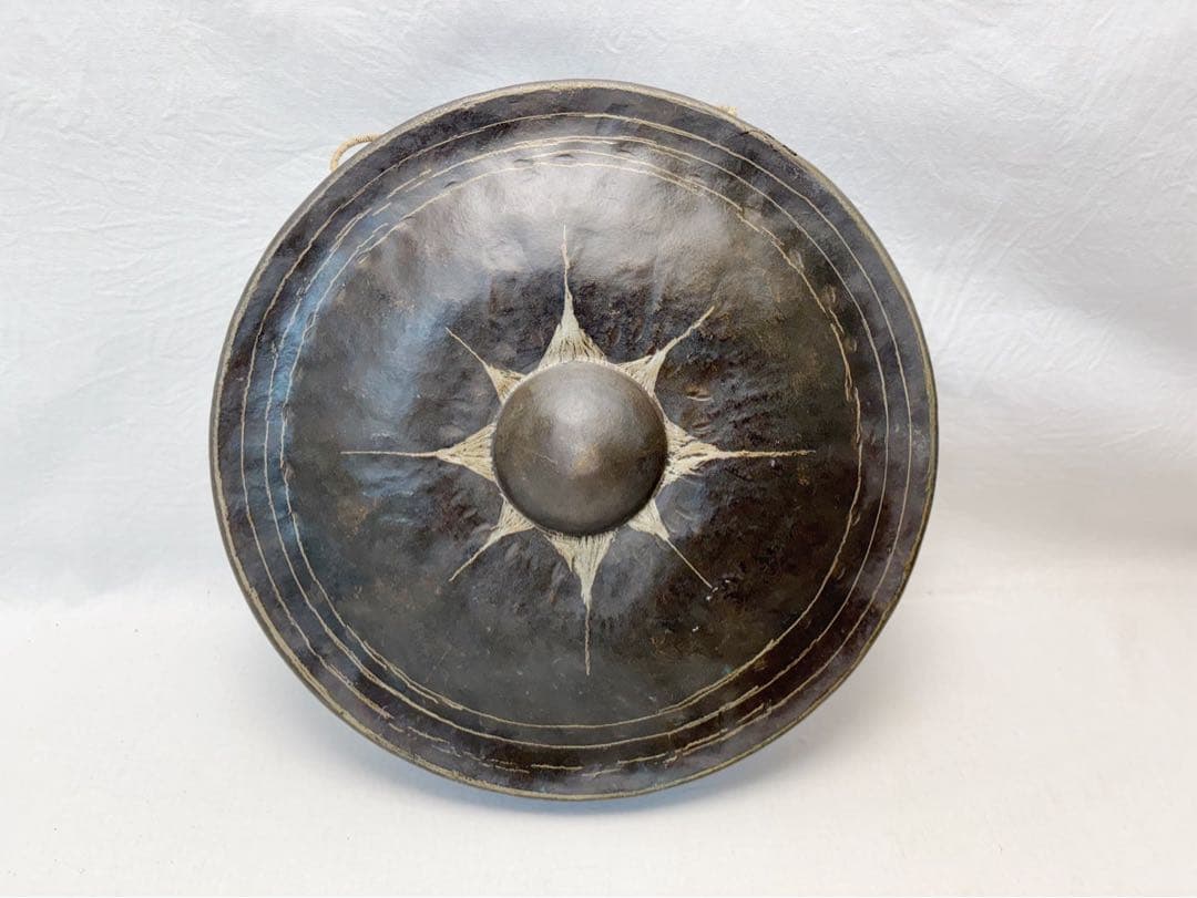 茶道具 古銅 銅鑼 桴付 仏教歌舞伎打楽器 鐘鳴物 重さ約1.3kg 寺院仏具