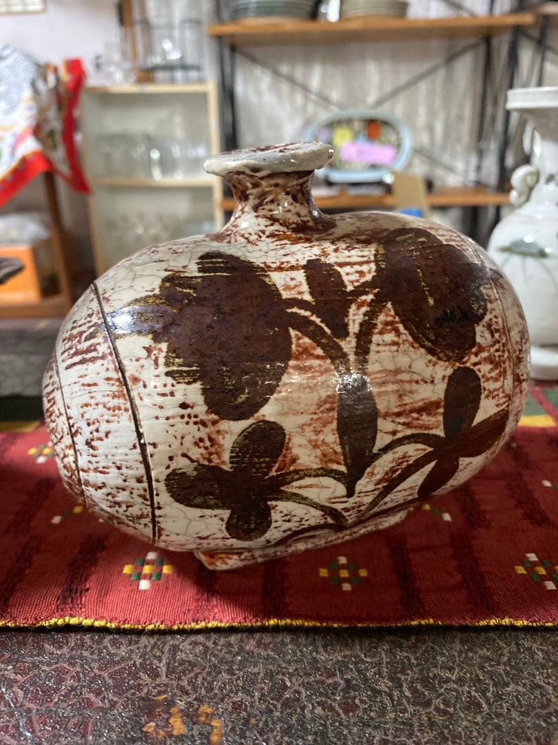 白磁　鉄絵　俵壺 李朝 朝鮮美術 韓国古美術 扁壺 時代物 鶏龍山窯　希少