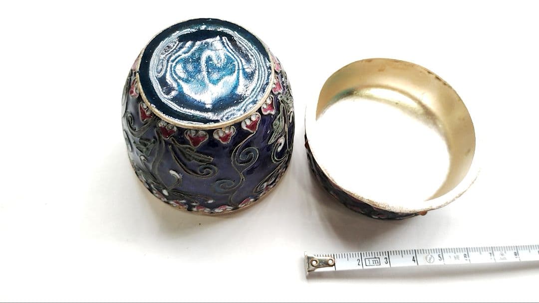 中国美術 銀七宝花文棗 青棗　青い小物入　ジュエリーボックス　箱もの