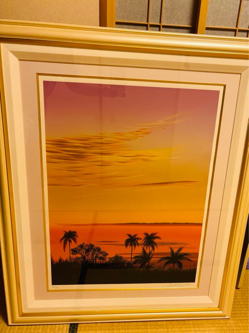 ミッシェル·バテュ　シルクスクリーン　サンセットビーチ　証明書付き