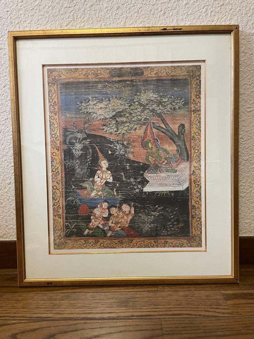 タイ ジムトンプソン購入 ブッダ物語 絵画 額装済 アジアンアート 瞑想