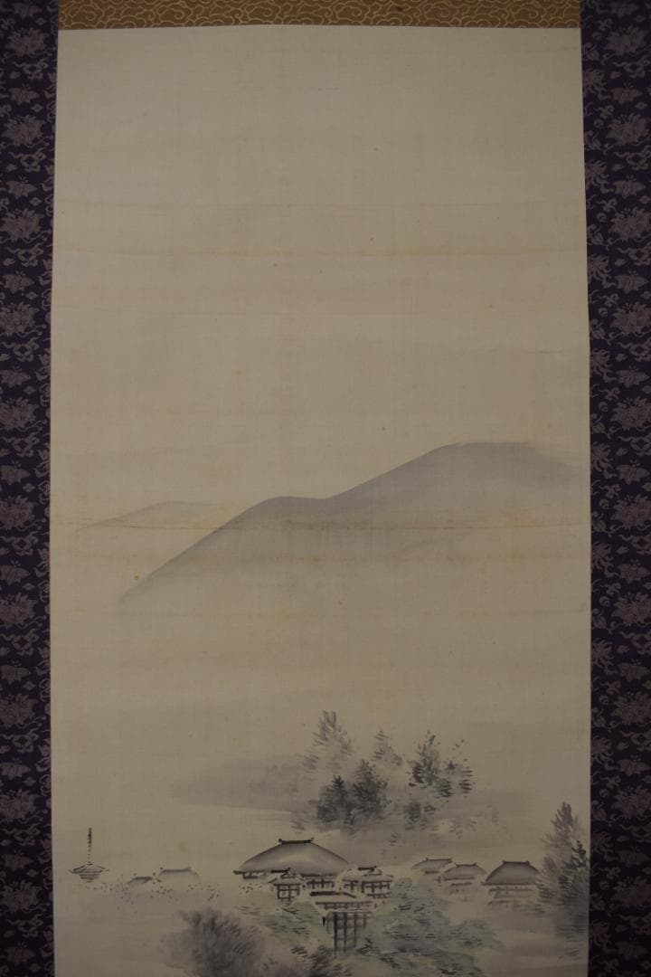 【真作】田中日華/嵐山京都風景之図/山水図/掛軸☆宝船☆Y-669　JM