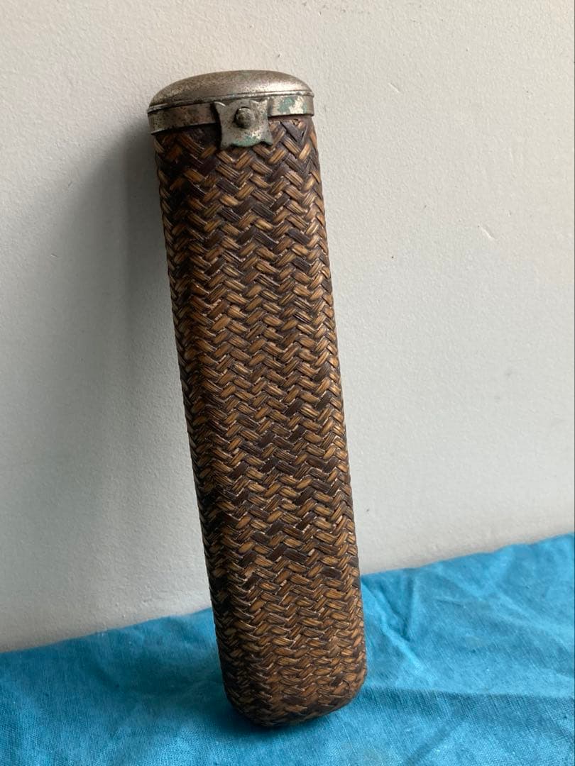 古道具　籐編みキセルケース　幕末明治期
