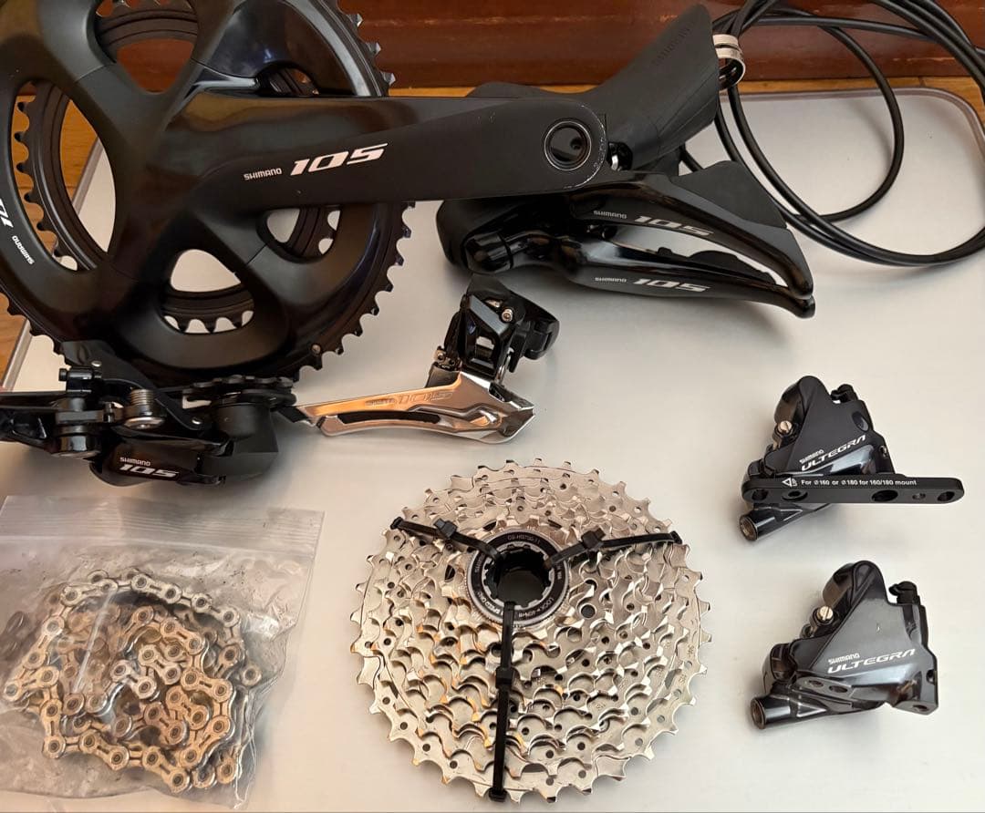 ほぼ美品 シマノ105 油圧ディスクコンポセット+ アルテグラ前後ブレーキ付き