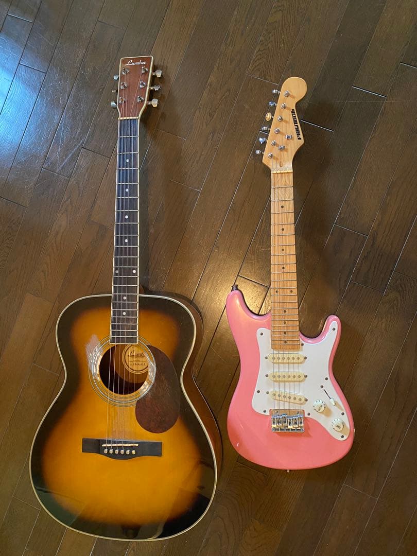 ミニエレキギターストラトキャスターピンクキッズ女子トラベルギタープレイテック廃番