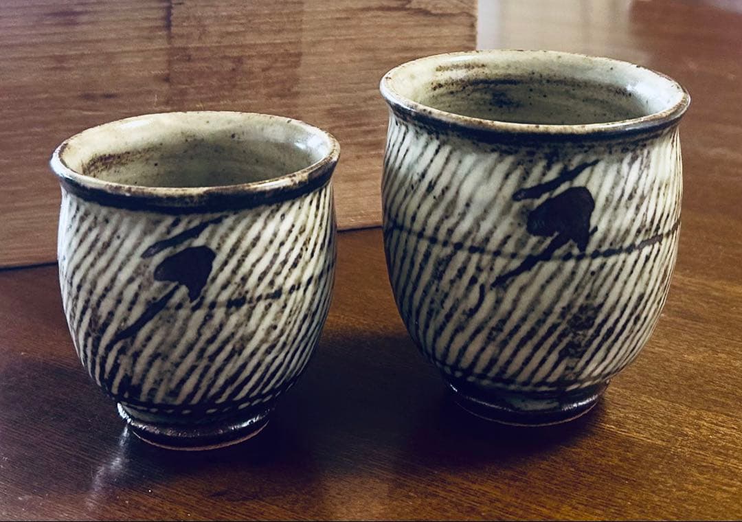 人間国宝 島岡達三　象嵌夫婦湯呑　ペア