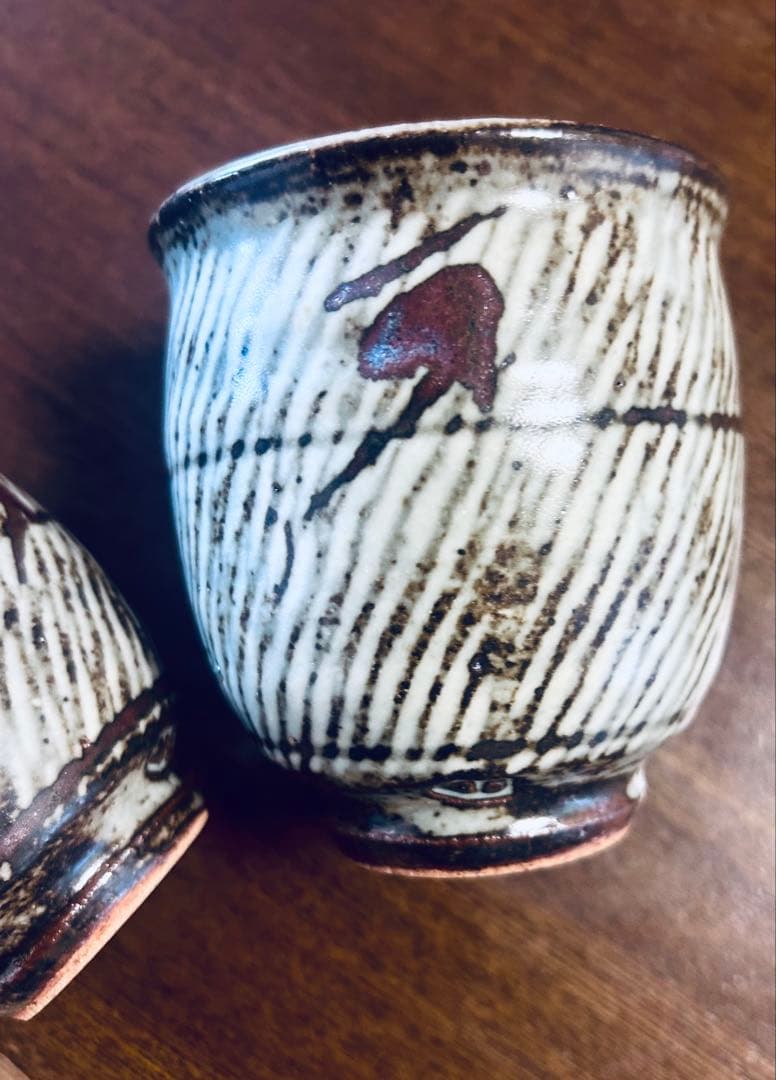 人間国宝 島岡達三　象嵌夫婦湯呑　ペア