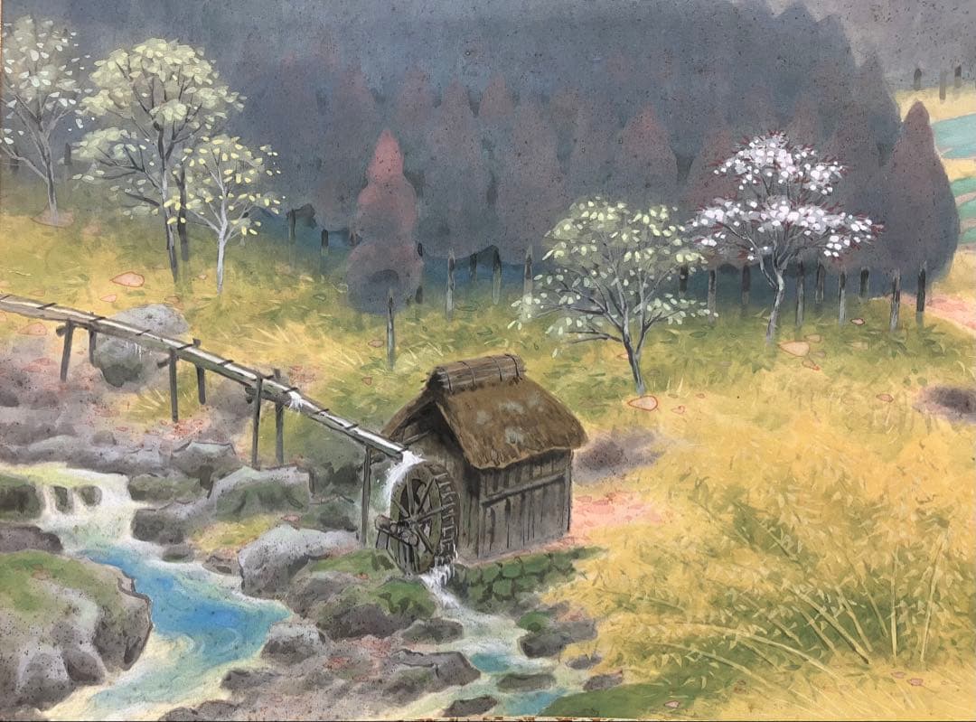 山下巌「春閑」日展特選作品　絹本　掛軸　共箱